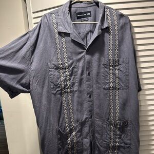 Blue/Grey Short Sleeve Button-Up Shirt Abercrombie